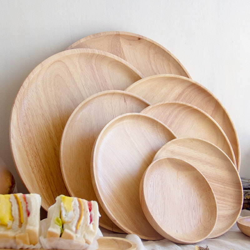 Natural Wood Japanese Round Tray with Food-Safe Finish