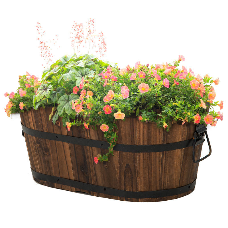Natural Wood Oval Flower Pots in Various Sizes