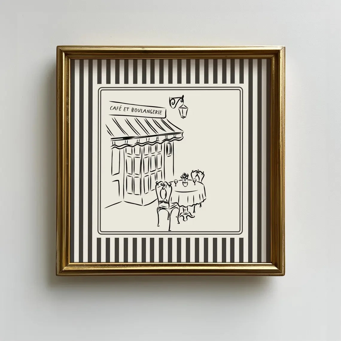Black and White Striped Cafe Print Minimalist Art Download