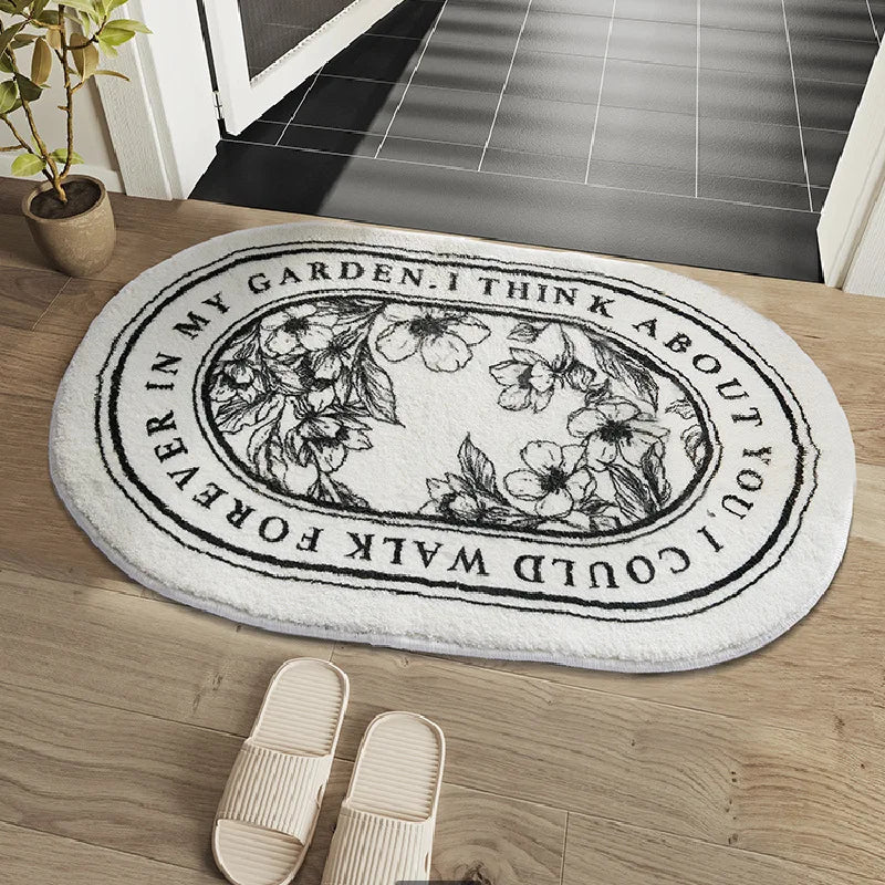Floral Non-Slip Bath Mat Absorbent Polyester Rug