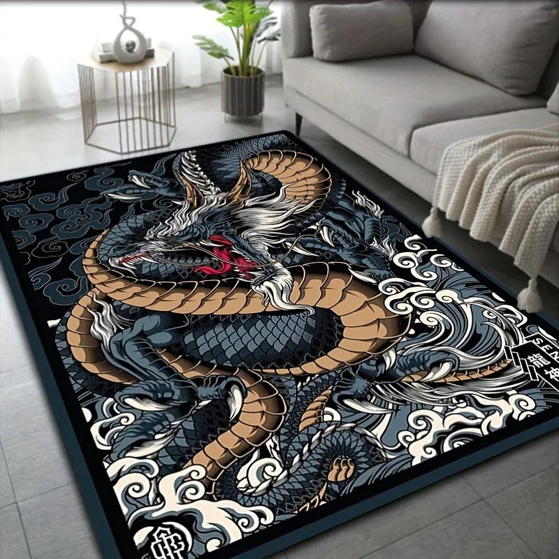 Chinese Dragon Velvet Flannel Floor Mat for Living Room