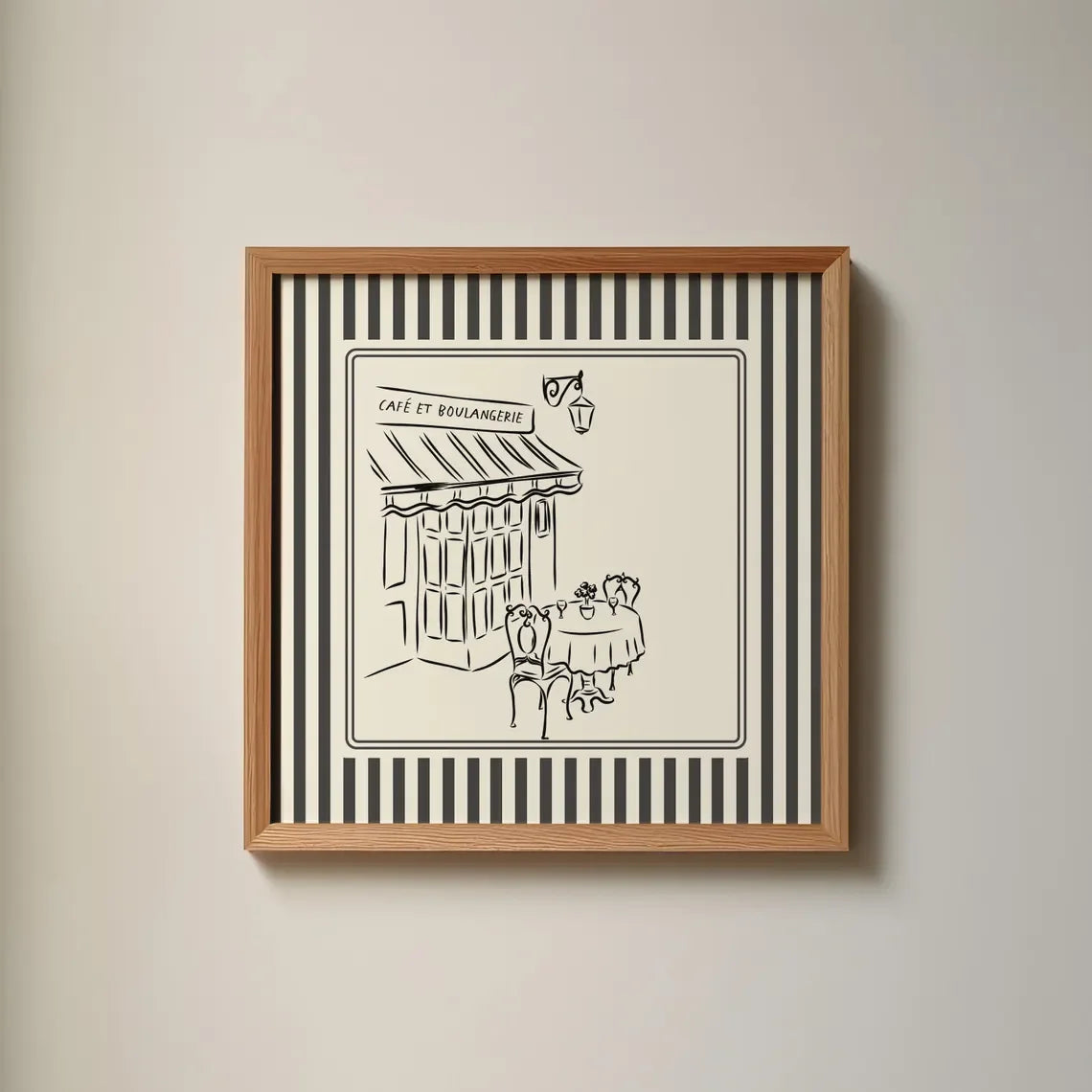 Black and White Striped Cafe Print Minimalist Art Download