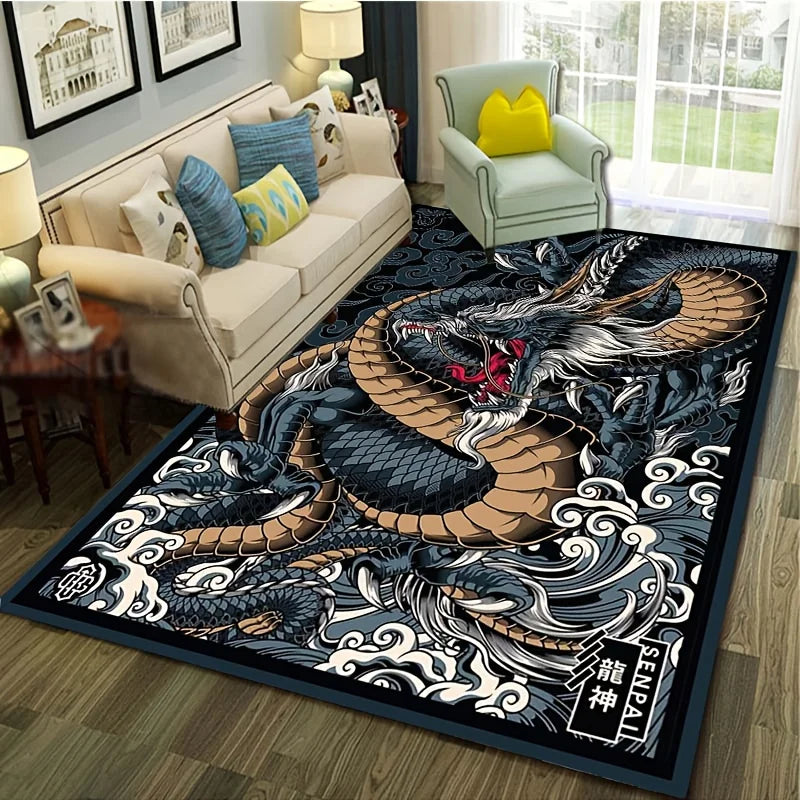 Chinese Dragon Velvet Flannel Floor Mat for Living Room