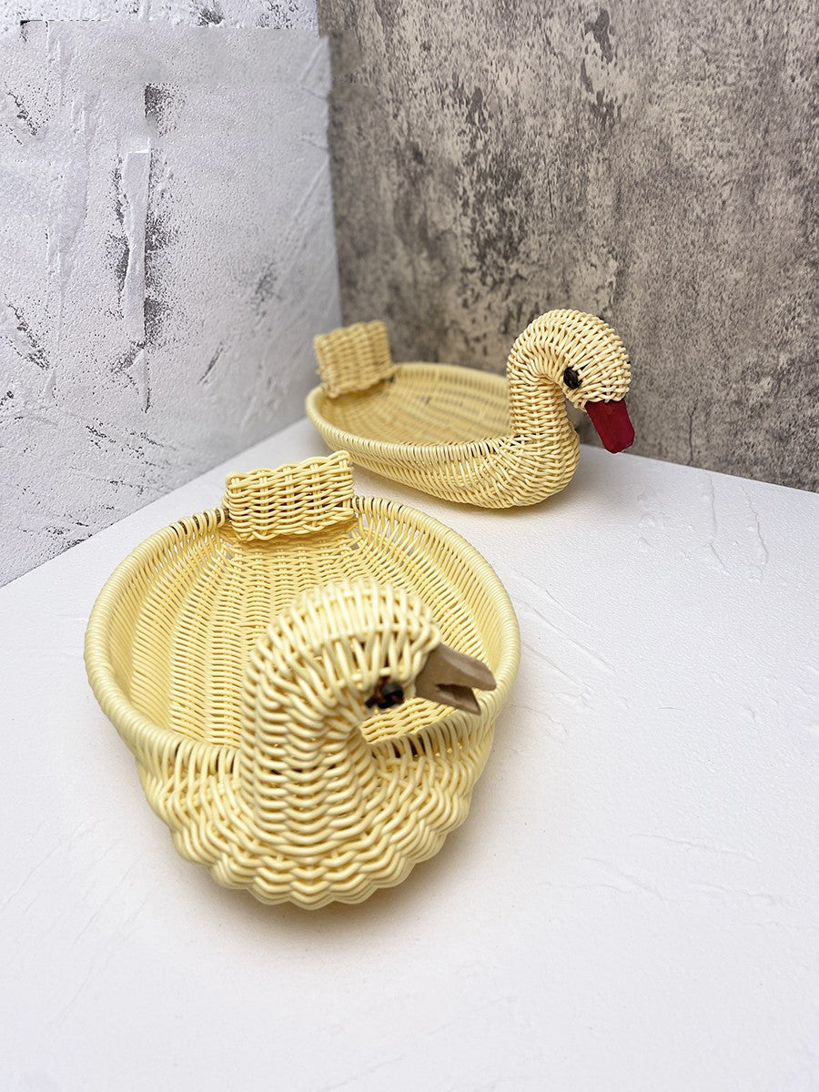 Beige Bamboo Storage Basket 30x20 cm Woven Design