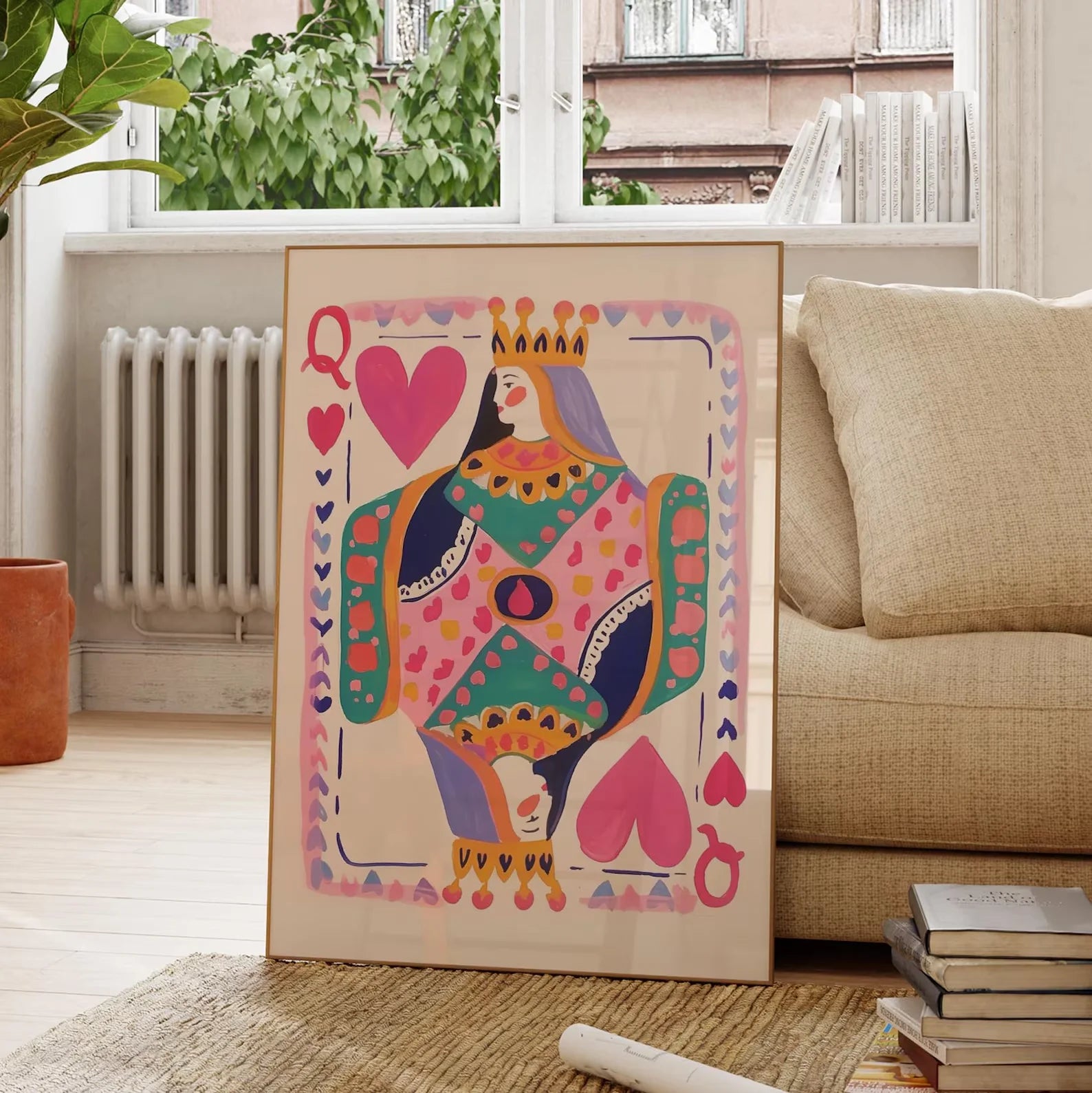 Queen of Hearts Colorful Wall Art Print Download