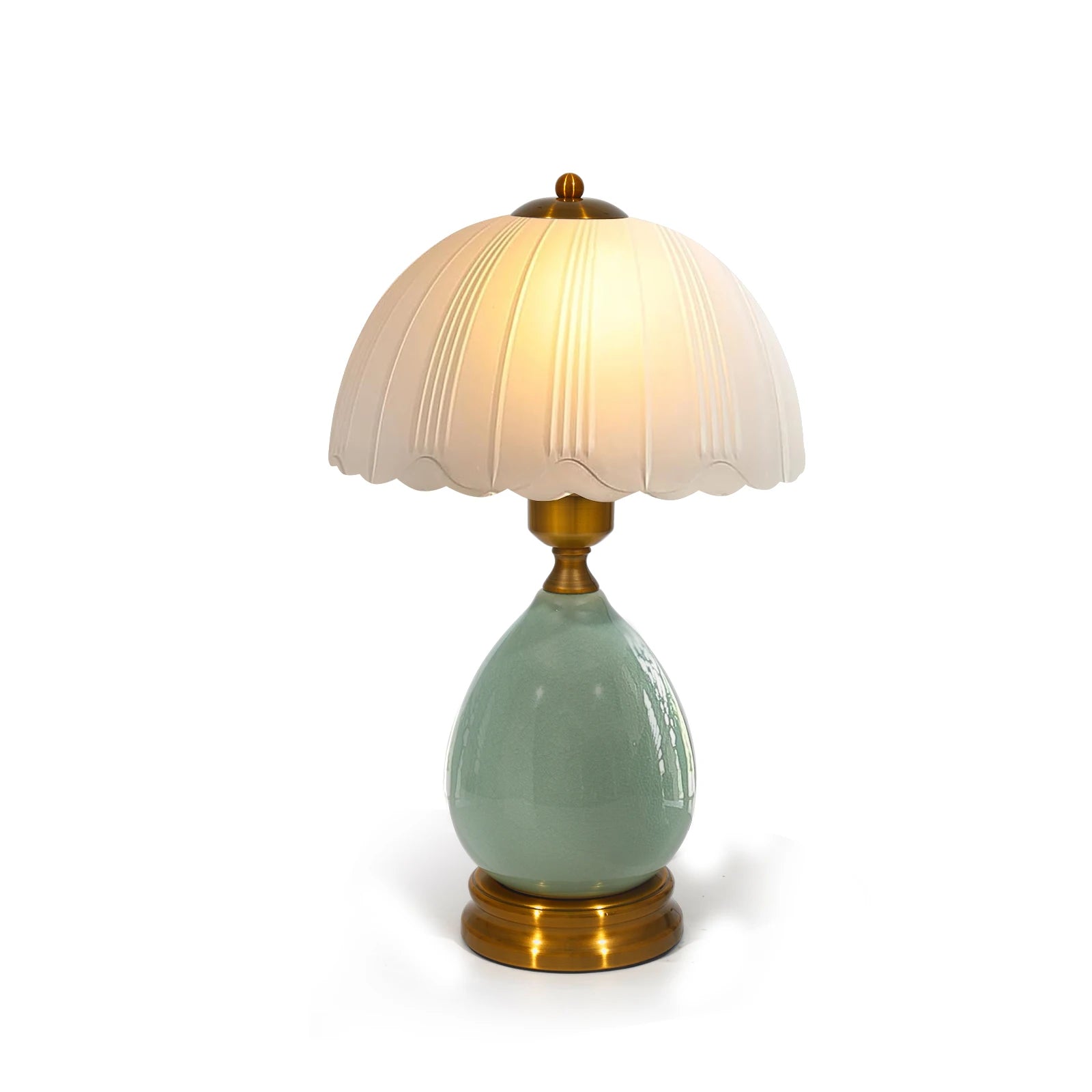 16 Inch Green Ceramic Table Lamp with Dimmable LED