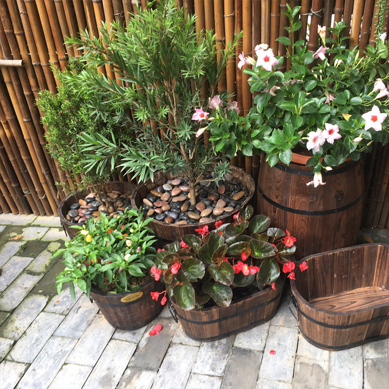 Natural Wood Oval Flower Pots in Various Sizes